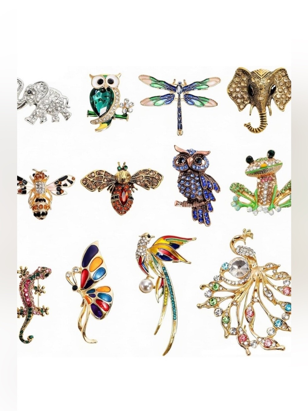 Pick 1: Blue/purple Owl or Pink Lizard Crystal Brooch